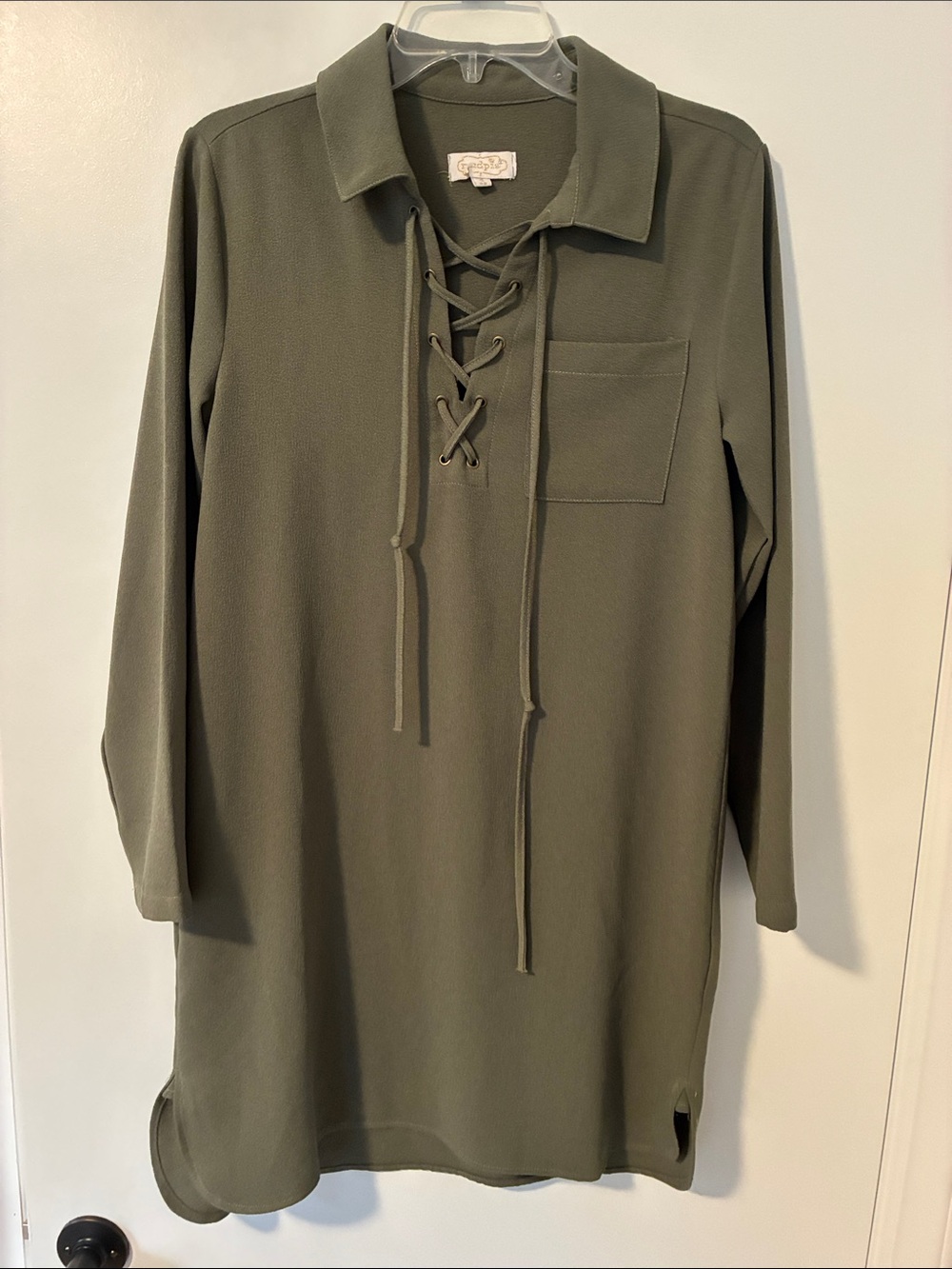 🇺🇸BOGO🇺🇸 Mudpie Lace-Up Collared Tunic Dress - Olive